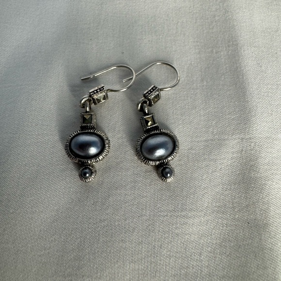 Signed LC Artisan Pearl Drop Handmade Sterling Silver Earrings Modern Vintage - Picture 6 of 8